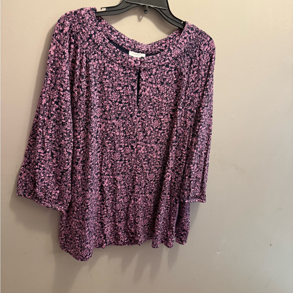 J. Jill Pink and Navy Floral Blouse